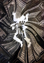 Brian Vertigo's Falling Through City artwork printed on MDF wall poster