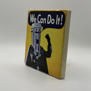 We Can Do It! Natural Travertine Stone Coaster artwork