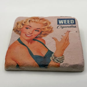 Weed Cigarette Retro Woman Stone Coaster