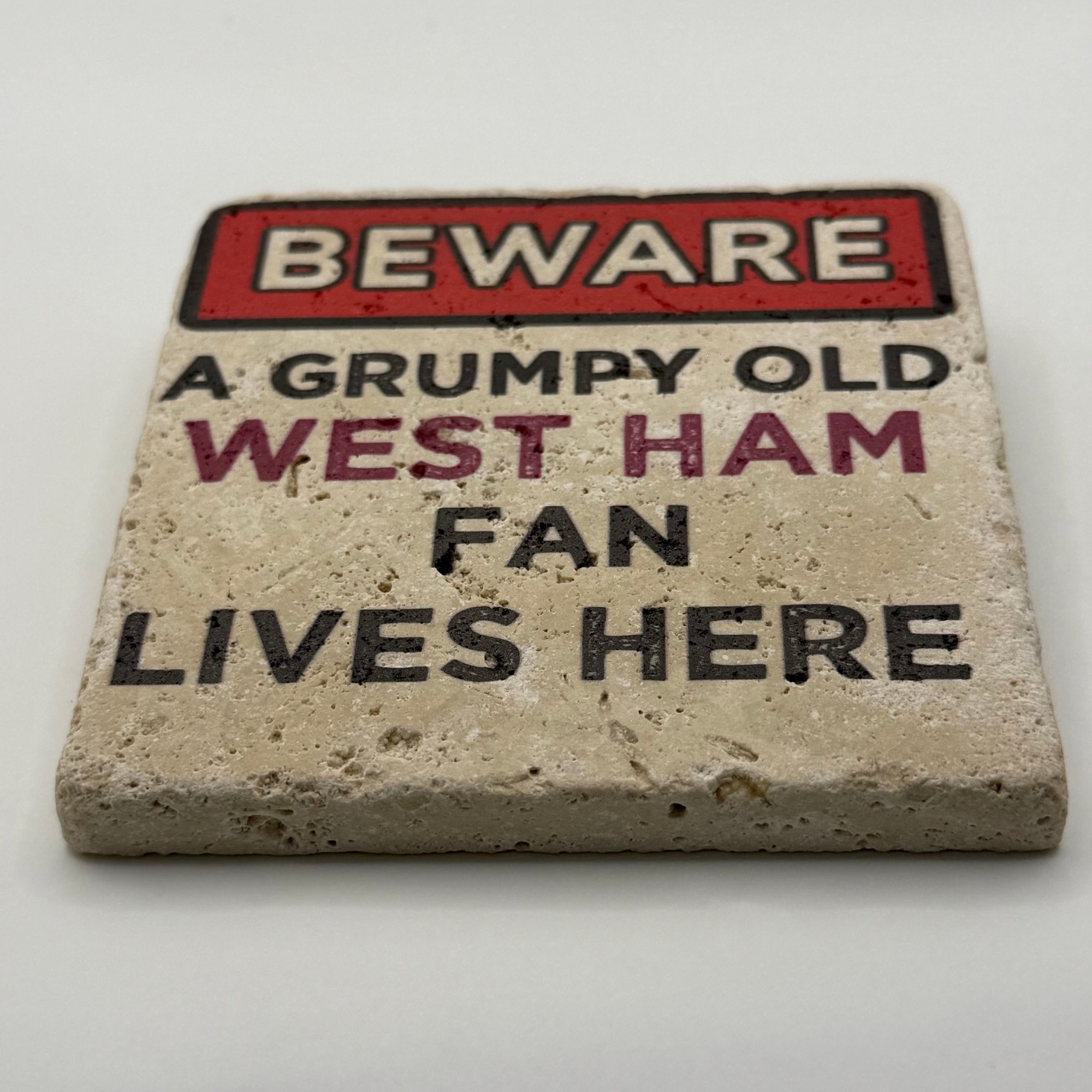 West Ham United logo or artwork printed on square travertine stone coaster