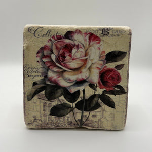 Vintage White Rose Stone Coaster