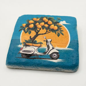 Vintage White Vespa Stone Coaster