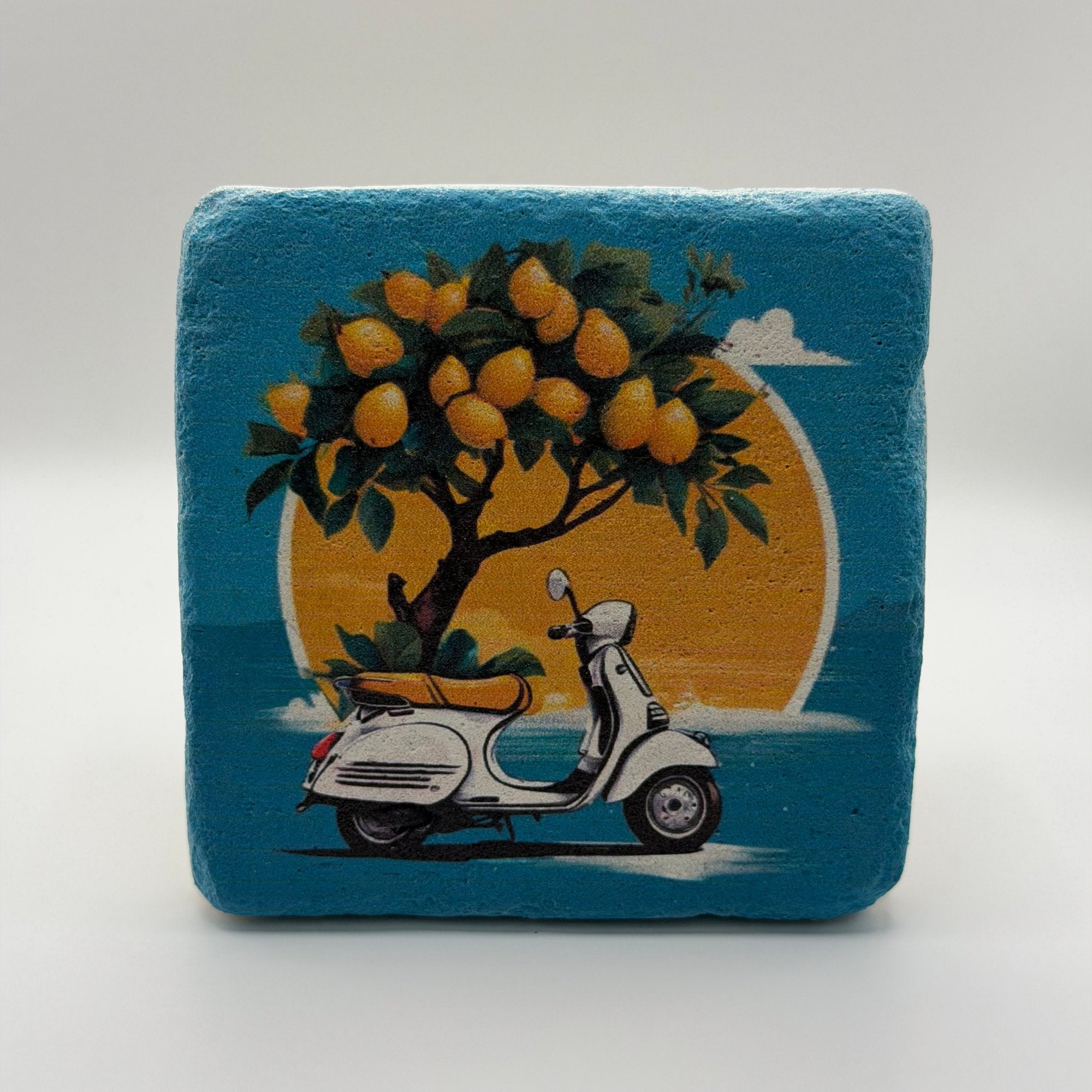 Vintage White Vespa Stone Coaster