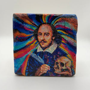 William Shakespeare portrait printed on square travertine stone coaster