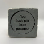 Quirky quote printed on square natural travertine stone coaster