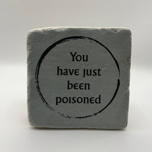 Quirky quote printed on square natural travertine stone coaster