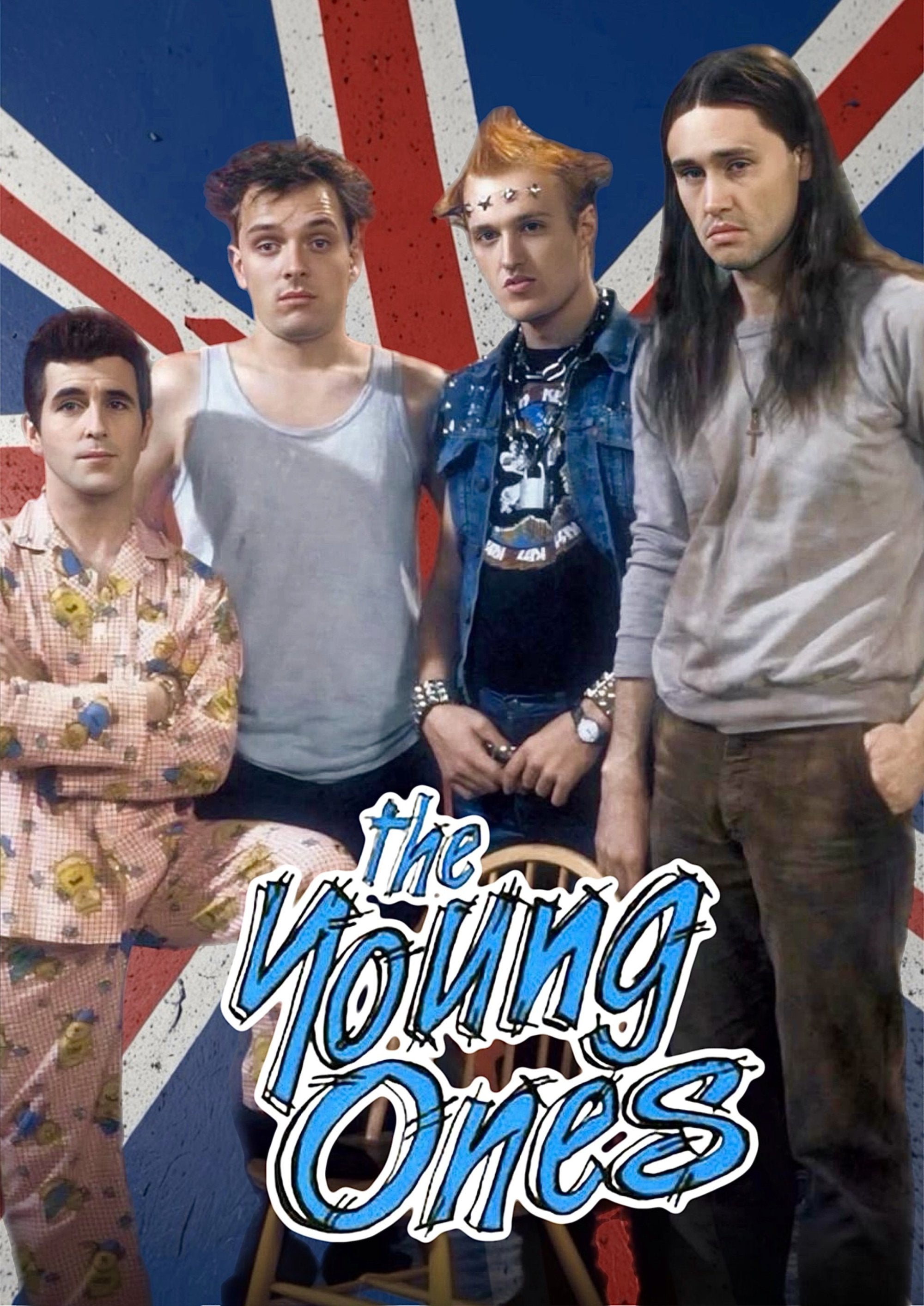 The Young Ones vintage group artwork printed on MDF wall poster