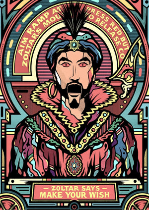 Zoltar 'Make Your Wish' artwork printed on MDF wall poster