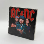 ACDC artwork printed on square travertine stone coaster