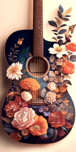Acoustic guitar floral art design displayed as a decorative wall sign