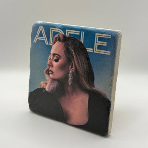 Adele artwork printed on square travertine stone coaster