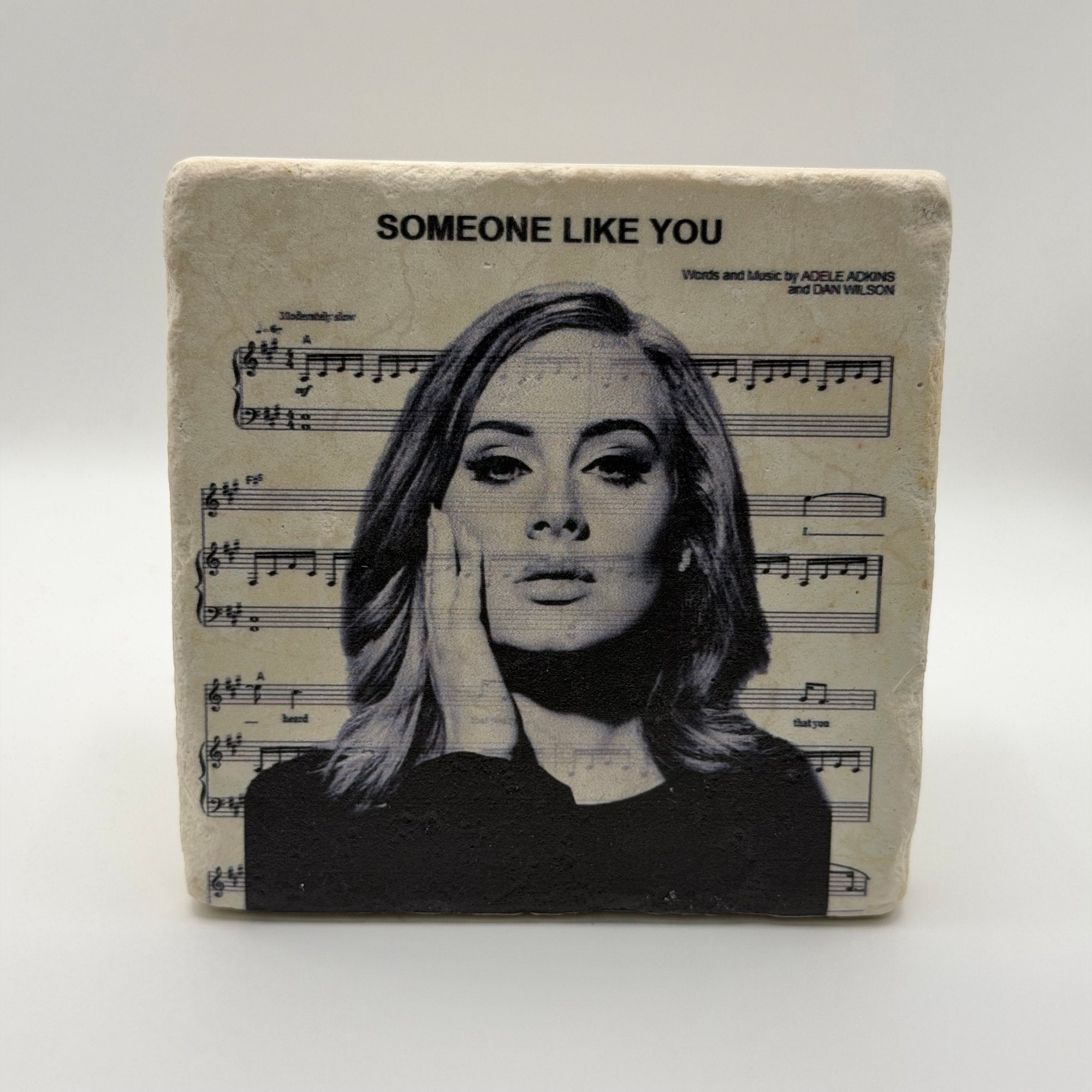 Adele song lyrics printed on square travertine stone coaster
