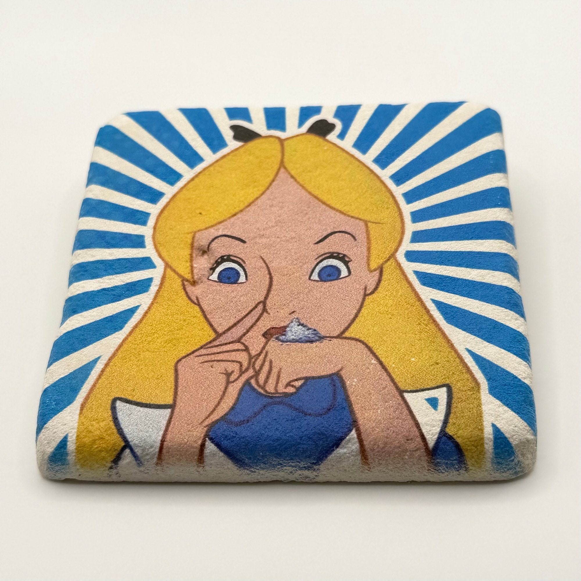 Alice in Wonderland Stone Coaster with Quote