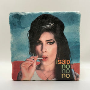 Amy Winehouse I Said No Natural Travertine Stone Hotpad artwork