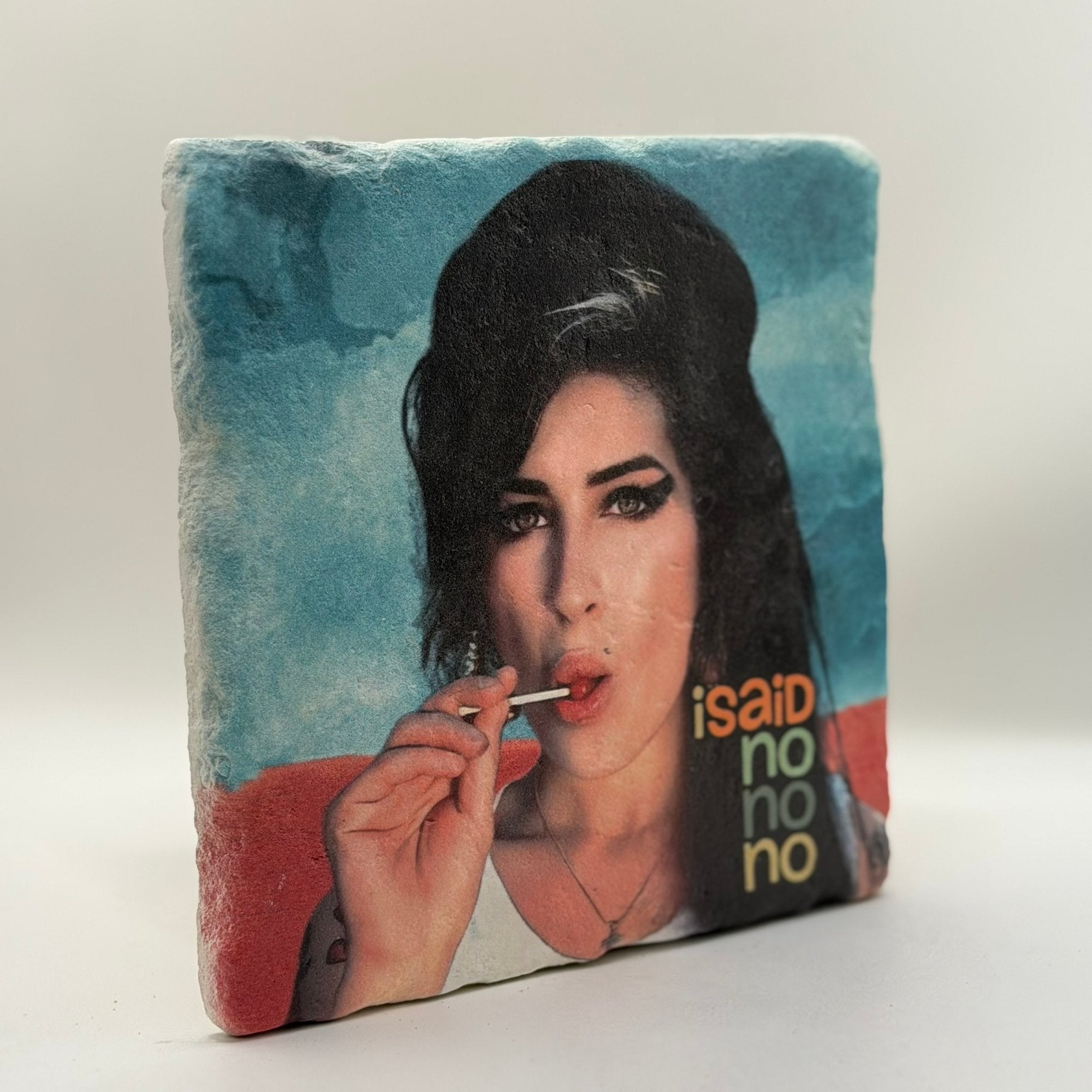 Amy Winehouse I Said No Natural Travertine Stone Hotpad artwork