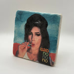 Amy Winehouse artwork printed on square travertine stone coaster