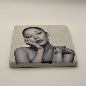 Amy Winehouse Portrait Natural Travertine Stone Coaster artwork