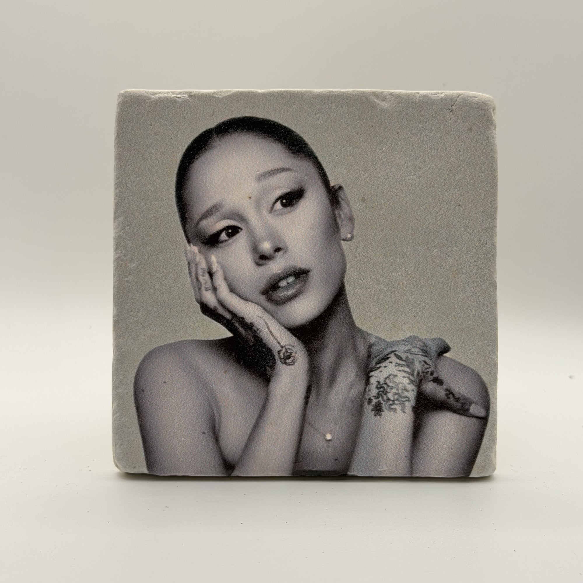 Amy Winehouse Portrait Natural Travertine Stone Coaster artwork