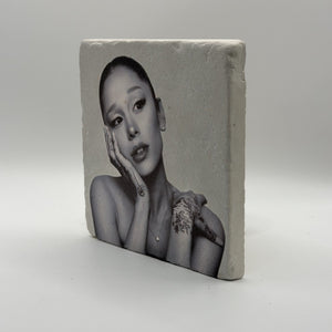 Amy Winehouse Portrait Natural Travertine Stone Coaster artwork