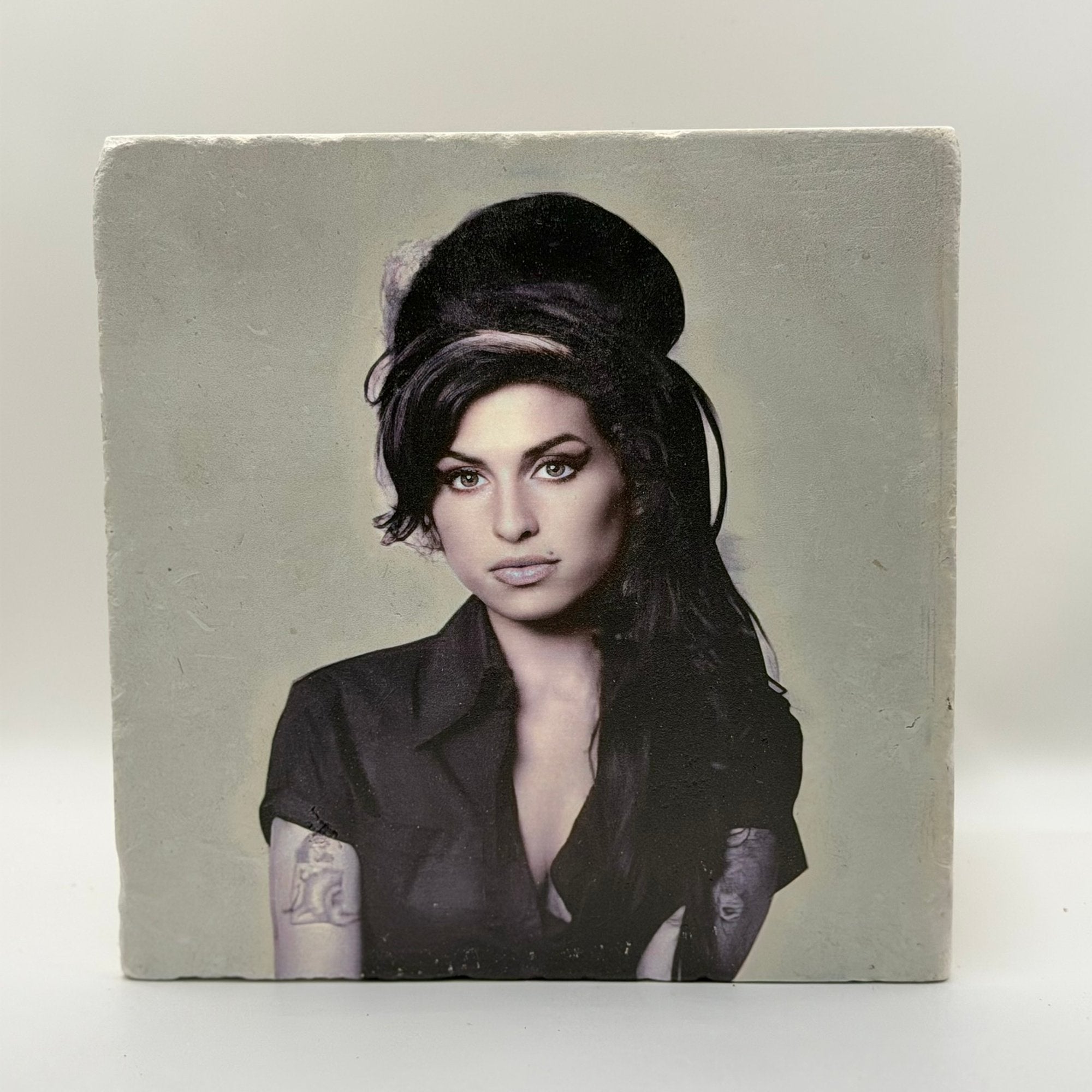 Amy Winehouse Portrait Natural Travertine Stone Hotpad artwork