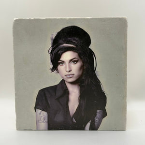 Amy Winehouse Portrait Natural Travertine Stone Hotpad artwork