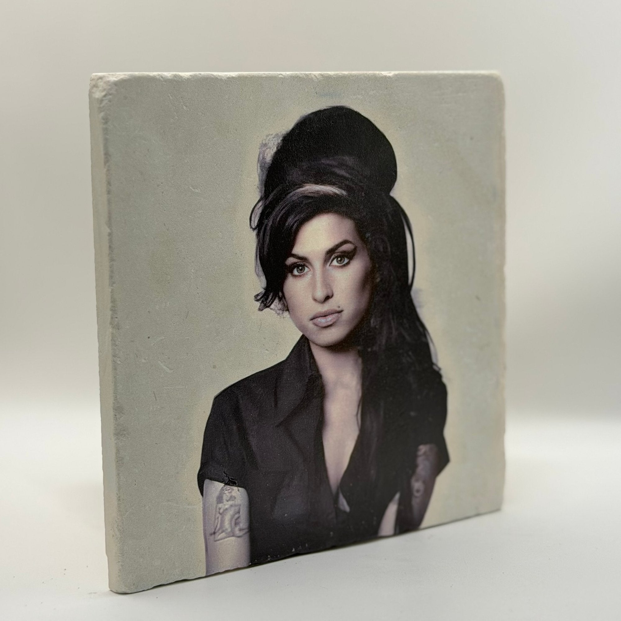 Amy Winehouse Portrait Natural Travertine Stone Hotpad artwork