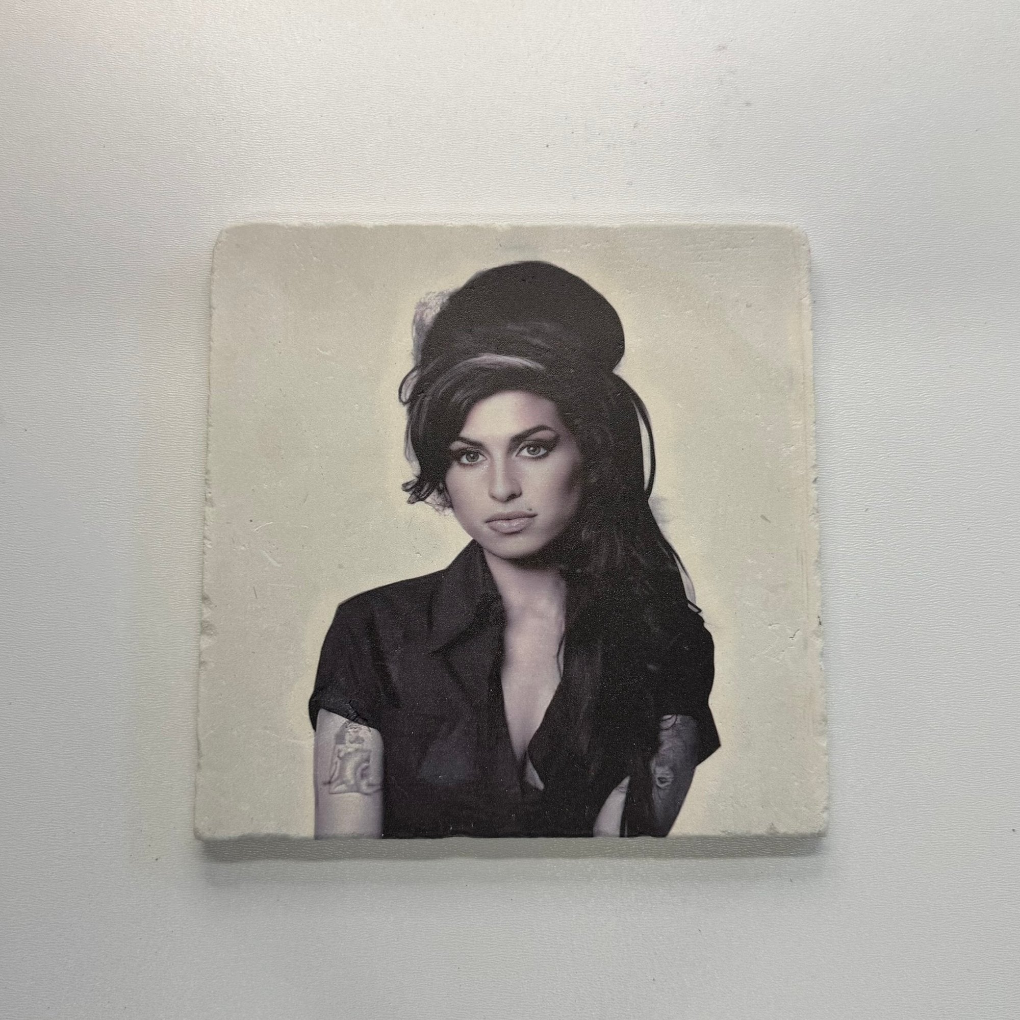 Amy Winehouse Portrait Natural Travertine Stone Hotpad artwork