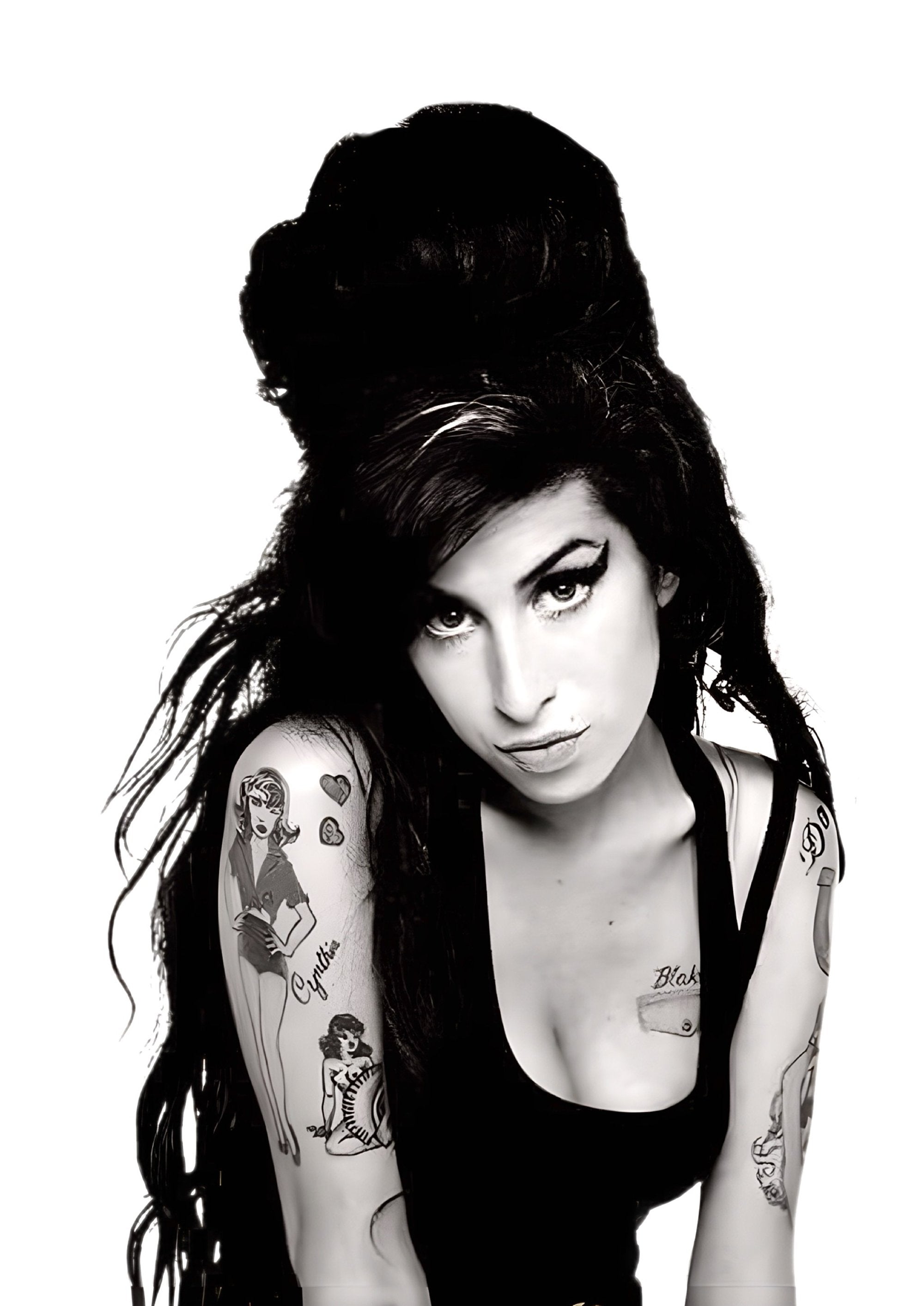 Amy Winehouse black and white artwork printed on MDF wall poster