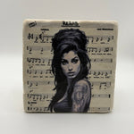 Amy Winehouse artwork printed on square travertine stone coaster