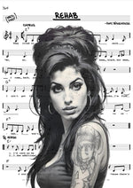 Amy Winehouse Rehab sheet music artwork printed on MDF wall poster