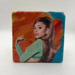 Ariana Grande artwork printed on square travertine stone coaster