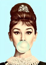 Audrey Hepburn's bubblegum artwork printed on MDF wall poster