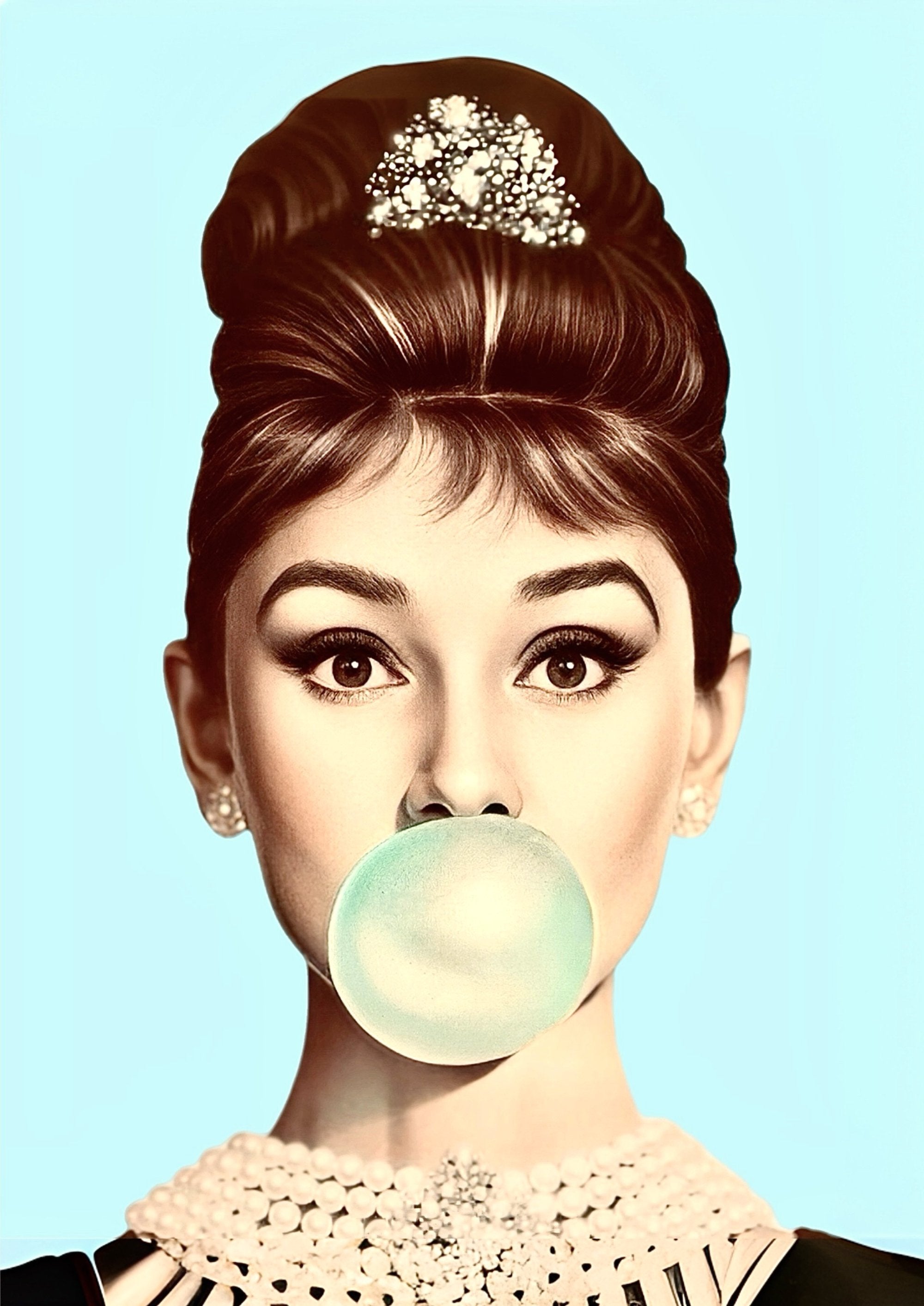 Audrey Hepburn's bubblegum artwork printed on MDF wall poster
