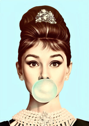 Audrey Hepburn's bubblegum artwork printed on MDF wall poster