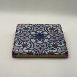Aztec design printed on square natural travertine stone coaster
