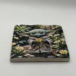 Baby Yoda Natural Travertine Stone Coaster artwork