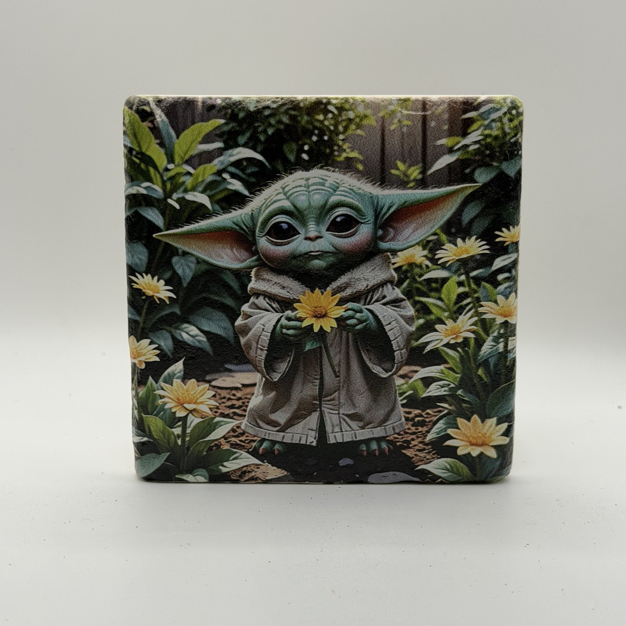 Baby Yoda Natural Travertine Stone Coaster artwork