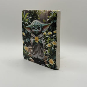 Baby Yoda Natural Travertine Stone Coaster artwork
