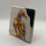 Banana fruit print on square natural travertine stone coaster