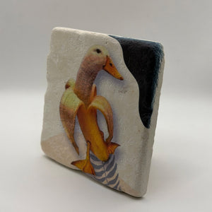 Banana fruit print on square natural travertine stone coaster