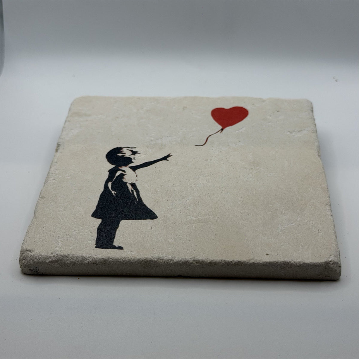 Banksy Baloon Street Art Natural Travertine Stone Hotpad 2