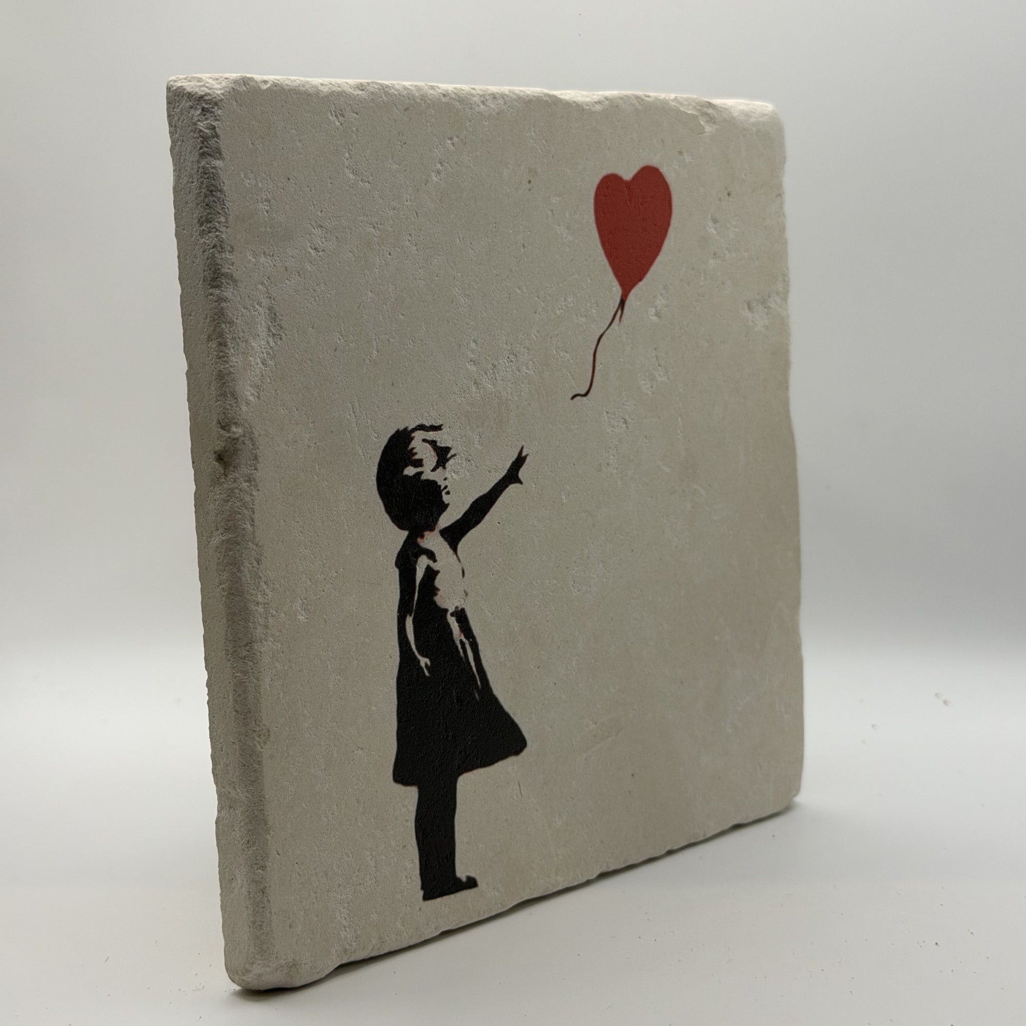 Banksy Baloon Street Art Natural Travertine Stone Hotpad 3