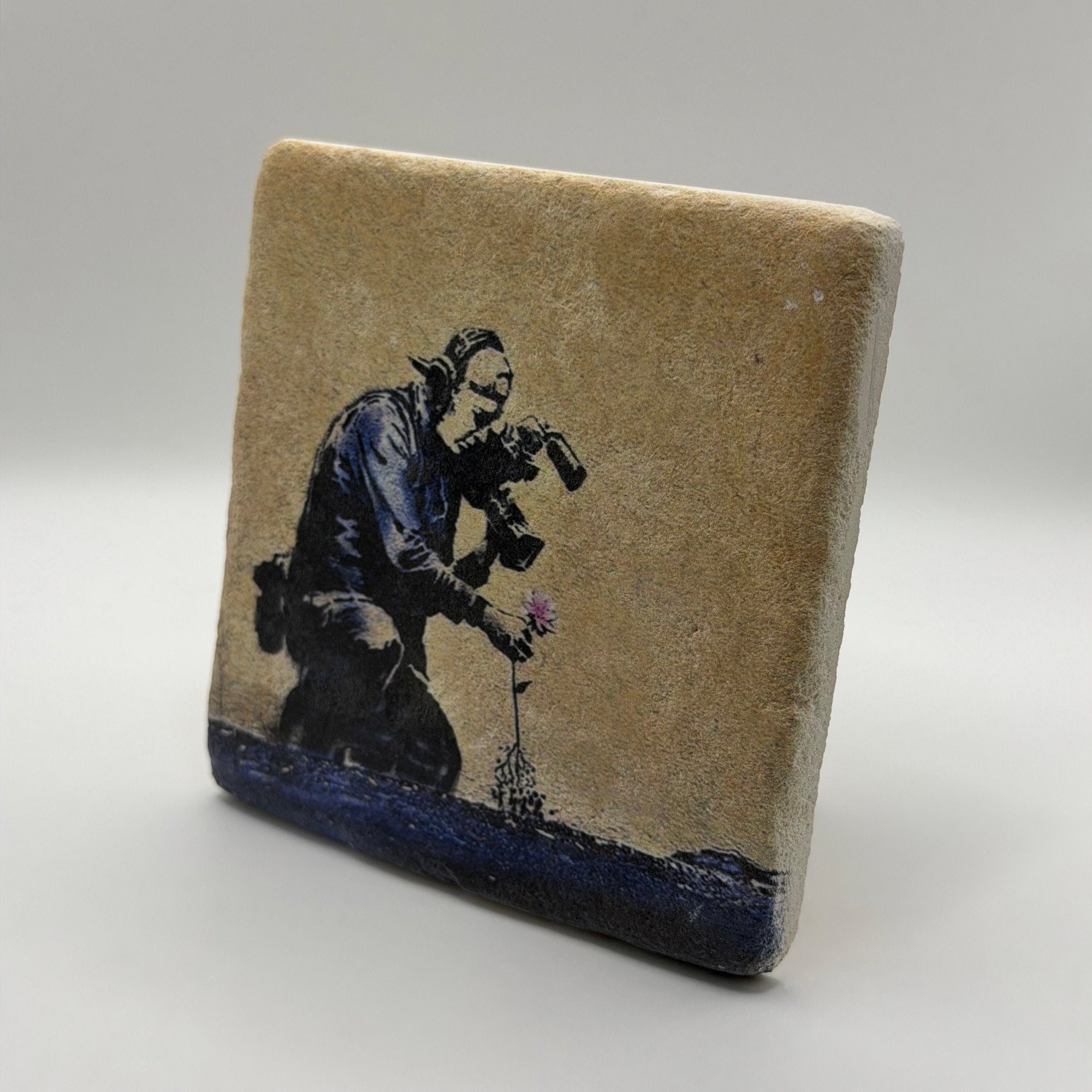 Banksy Cameraman And Flower Stone Coaster
