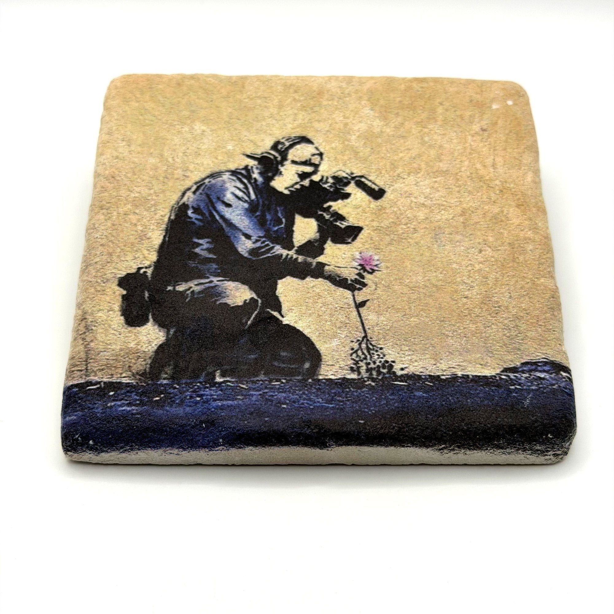Banksy Cameraman And Flower Stone Coaster