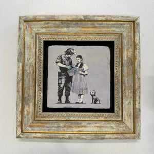 Variant Mapping v4 | banksy-dorothy-police-search-natural-stone-coaster | with Gold Frame | sha256:44d84b84807f