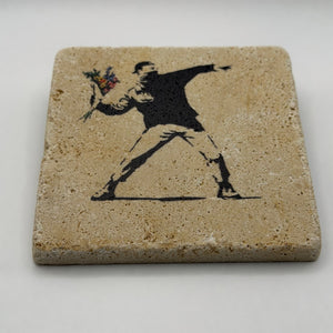 Banksy Flower Thrower Stone Coaster