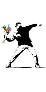 Banksy Flower Thrower design displayed as a decorative wall sign