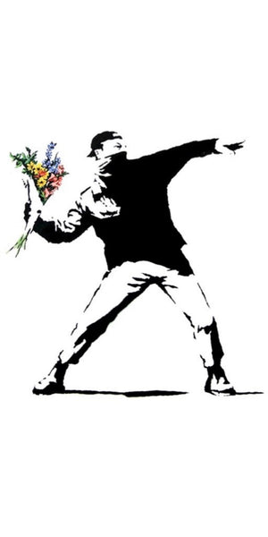 Banksy Flower Thrower design displayed as a decorative wall sign