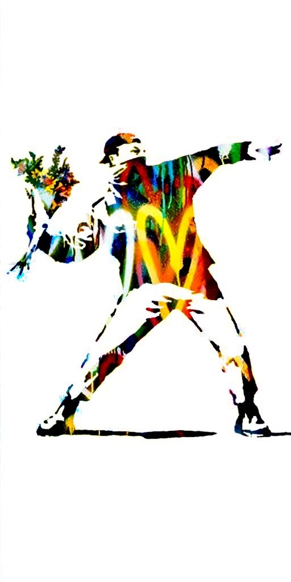 Banksy's Flower Thrower design displayed as a colorful wall sign