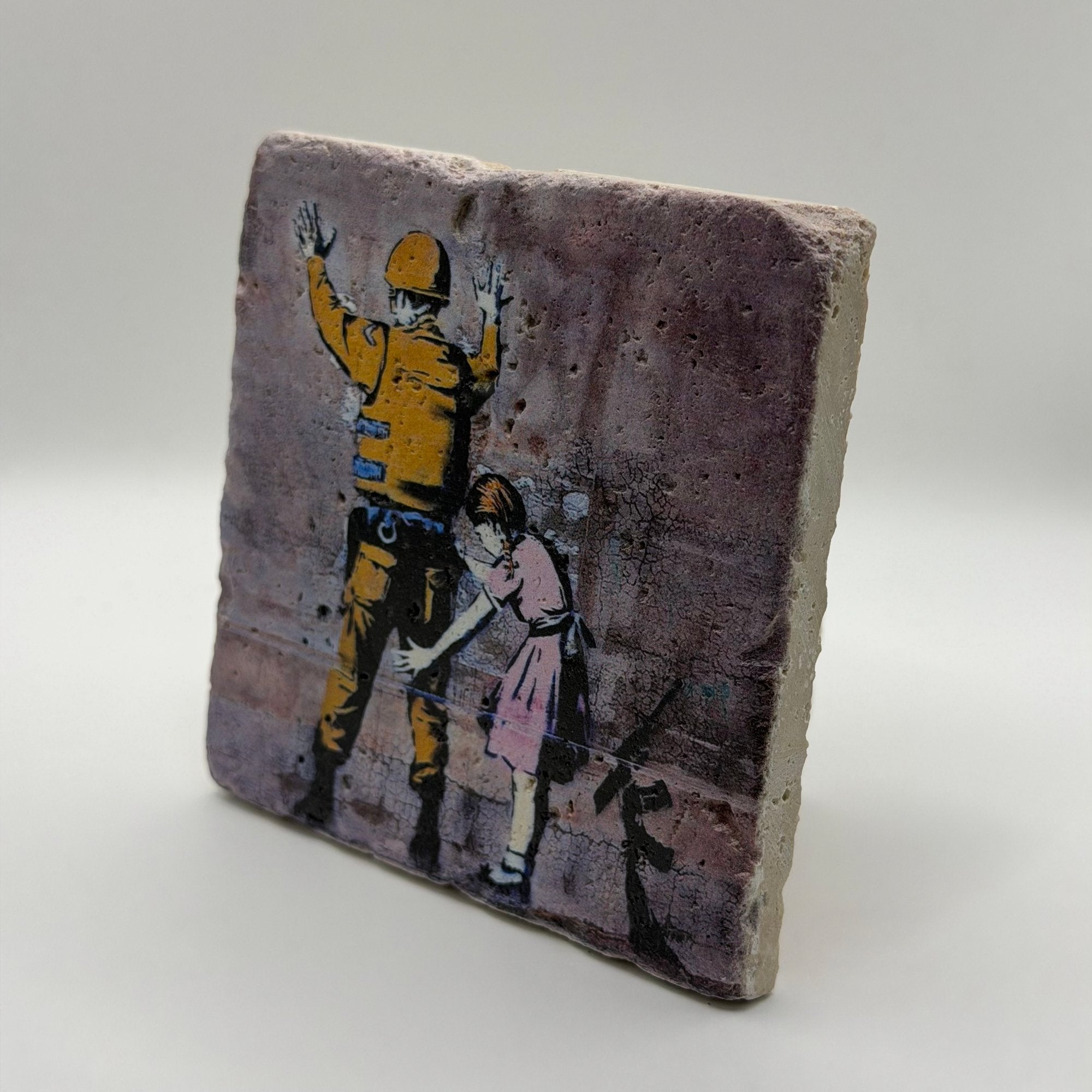 Banksy Girl Frisking Soldier Stone Coaster